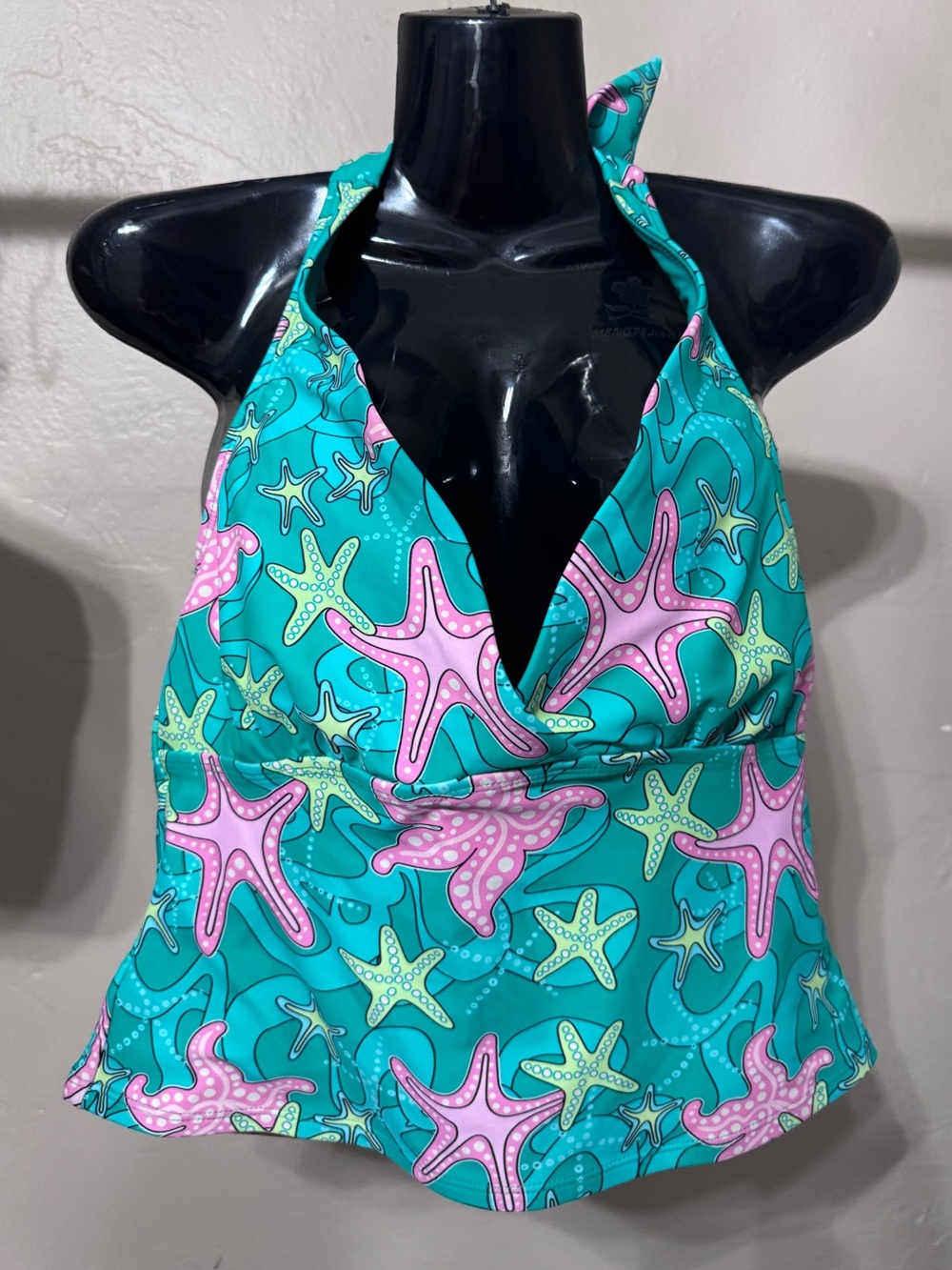 Blackbough Swim XL Starfish Print Halter Tankini Swim Top Turquoise Pink Tropica